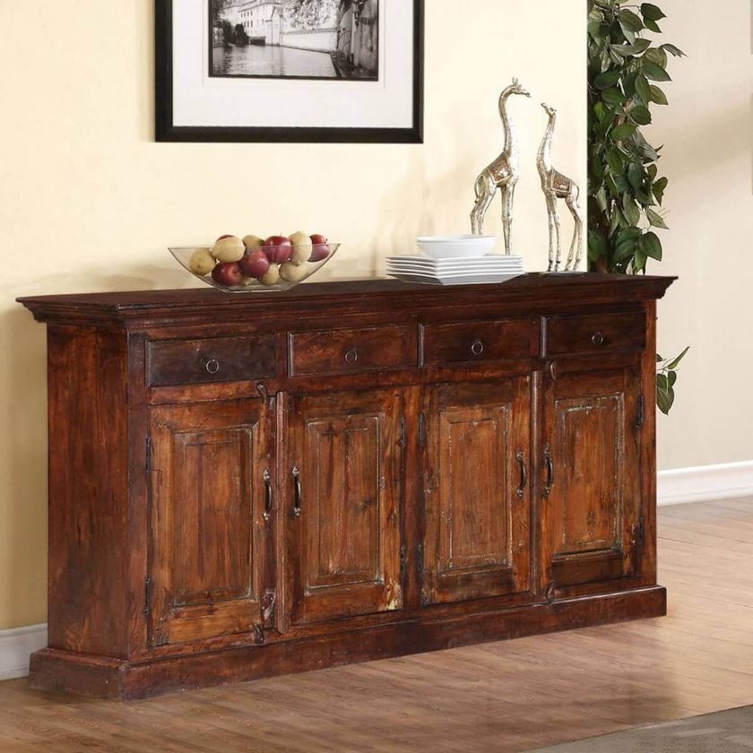 Picture of Willamette Rustic Solid Wood Farmhouse 4 Drawer Large Sideboard