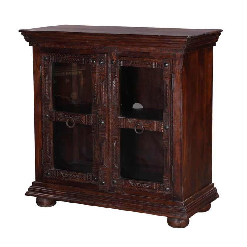 Picture of 4-Square Windows Mango Wood Standing TV Console Display Cabinet