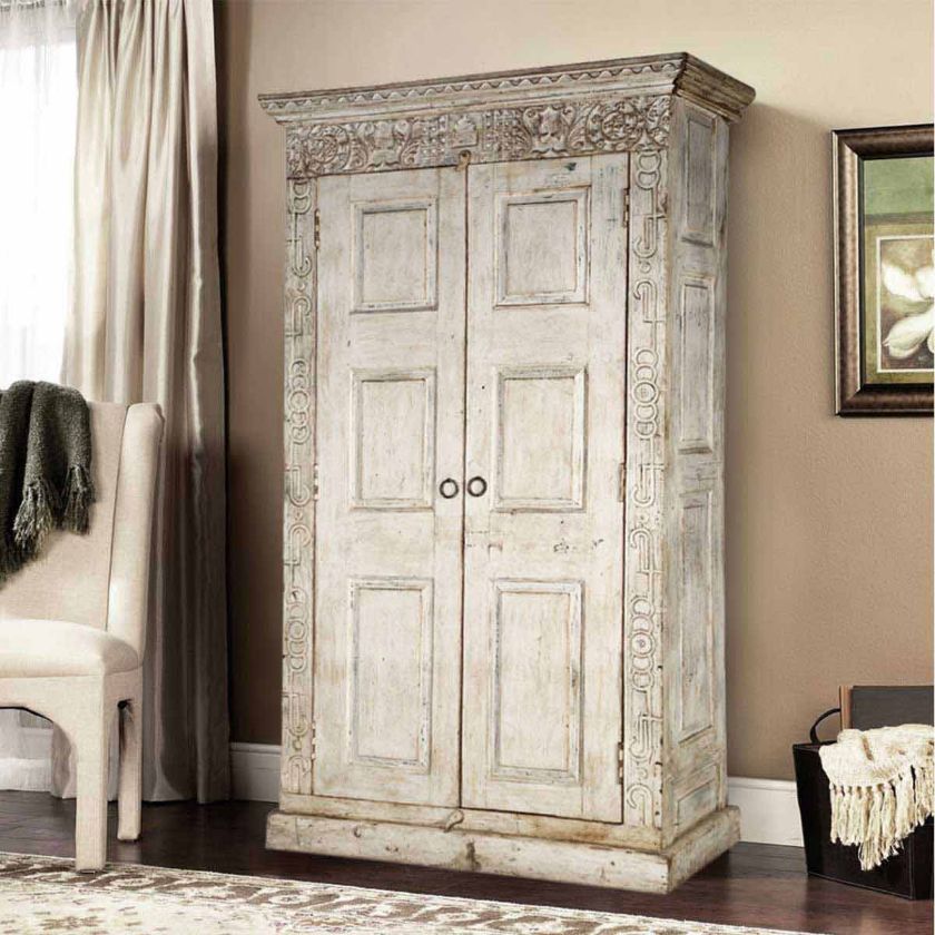 Picture of Dakota French Rustic Solid Wood Large Handcarved Armoire With Shelves