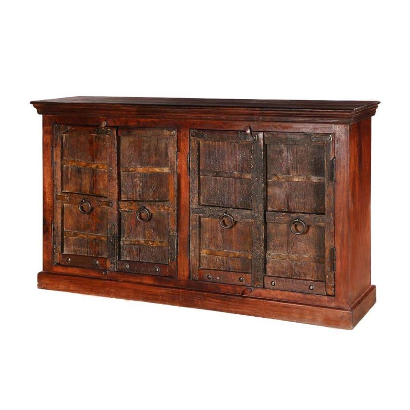 Picture of Willamette Dark Brown Rustic Solid Wood 4 Door Large Buffet Cabinet