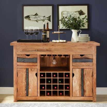 Picture of Modern Pioneer Acacia Wood Live Edge Home Bar Buffet Cabinet