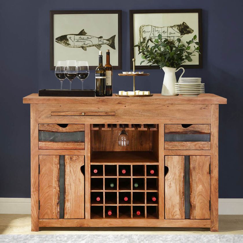 Picture of Modern Pioneer Acacia Wood Live Edge Home Bar Buffet Cabinet