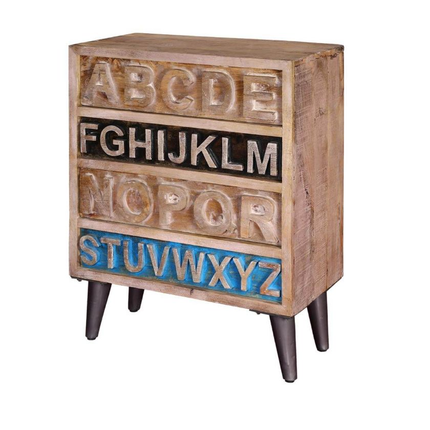 Picture of Coonable Rustic Alphabet 4 Drawers Natural Wood Dressers 