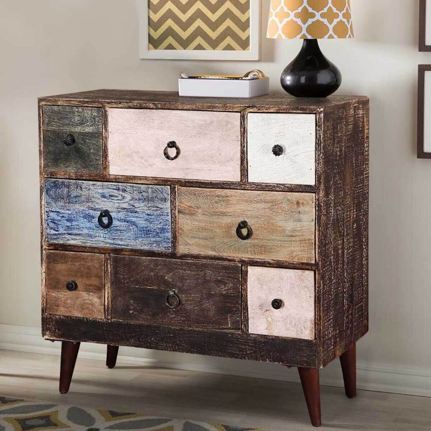 Picture of Rustic Colors Mango Wood Iron Standing 8 Drawer Accent Chest