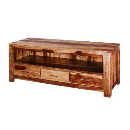 Picture of Willamette 59" Rosewood 3-Drawer Open Storage Media Console Cabinet