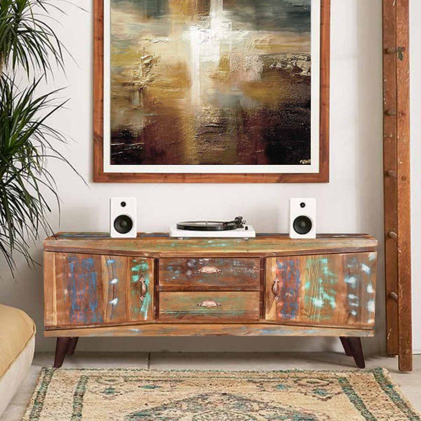 Picture of Modern Rustic Reclaimed Wood Accent Media Console Cabinet