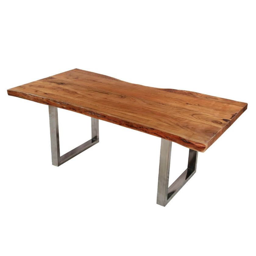 Picture of Natural 78" Acacia Wood & Steel Base Live Edge Dining Table