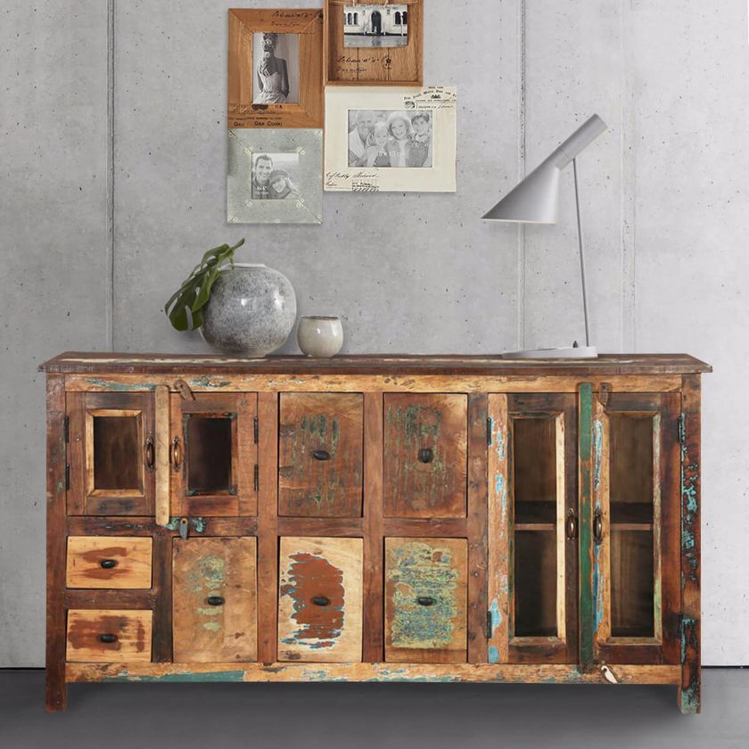 Picture of Phoenix Rustic Reclaimed Wood 7 Drawer Large Sideboard