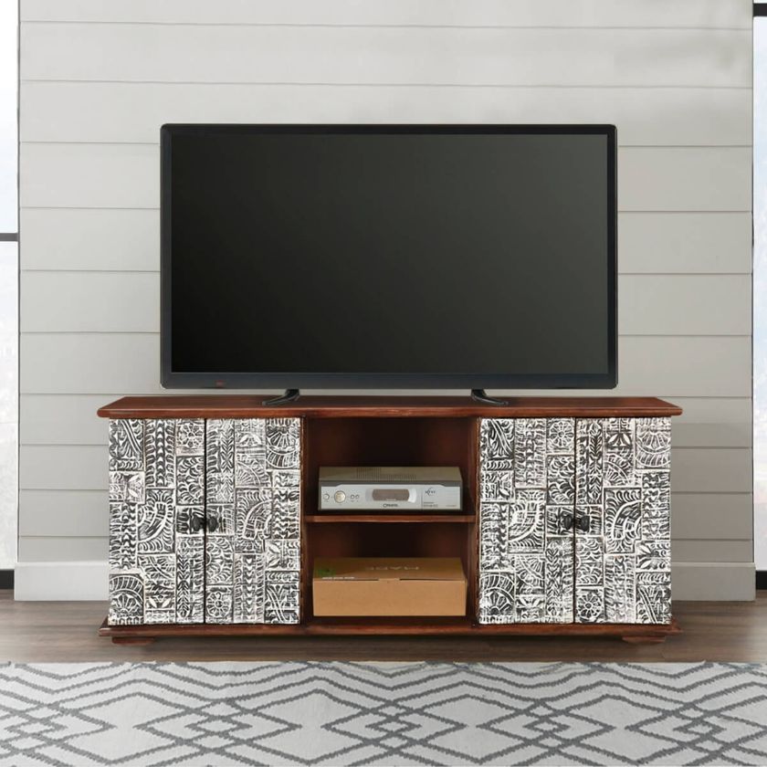 Picture of Riviera Rustic Mango Wood TV Stand with Cabinet Shelves