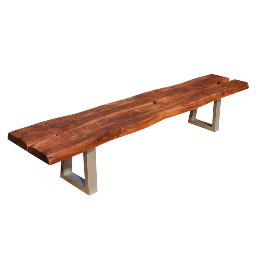 Picture of Belfort Live Edge Acacia Wood & Iron Long Backless Bench