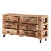 Picture of Rustic Industrial Mango Wood 6 Drawers Bedroom Dresser With Wheels