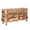 Picture of Rustic Industrial Mango Wood 6 Drawers Bedroom Dresser With Wheels