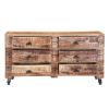 Picture of Rustic Industrial Mango Wood 6 Drawers Bedroom Dresser With Wheels