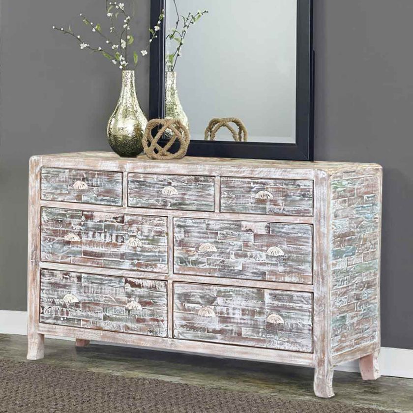 Picture of Rehoboth Distressed Finish Solid Wood 7 Drawer Horizontal Dresser