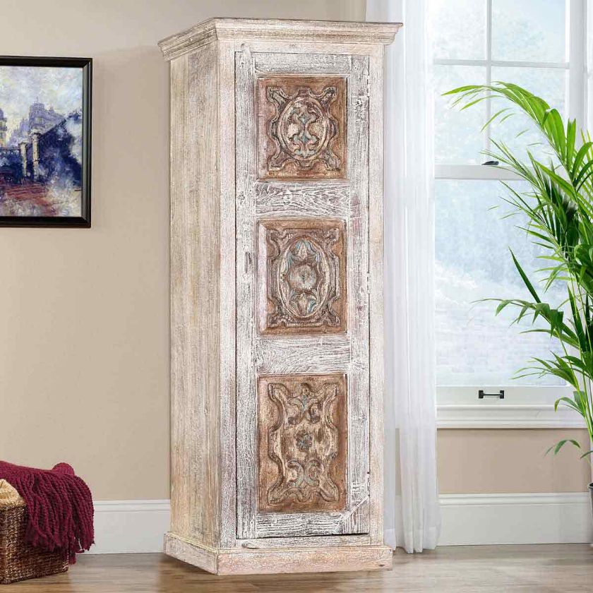 Picture of Chartres Frosted White Carved Medallion Wood Accent Tower Cabinet