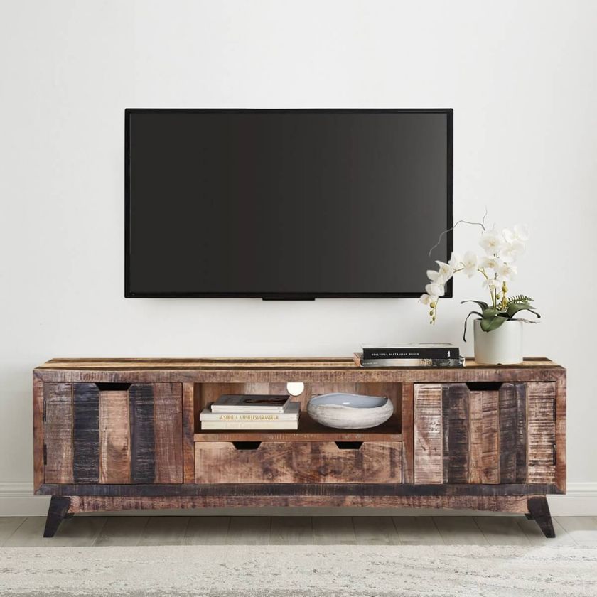 Picture of Boulder Handcrafted 2-Drawer Rustic Mango Wood TV Stand Media Console