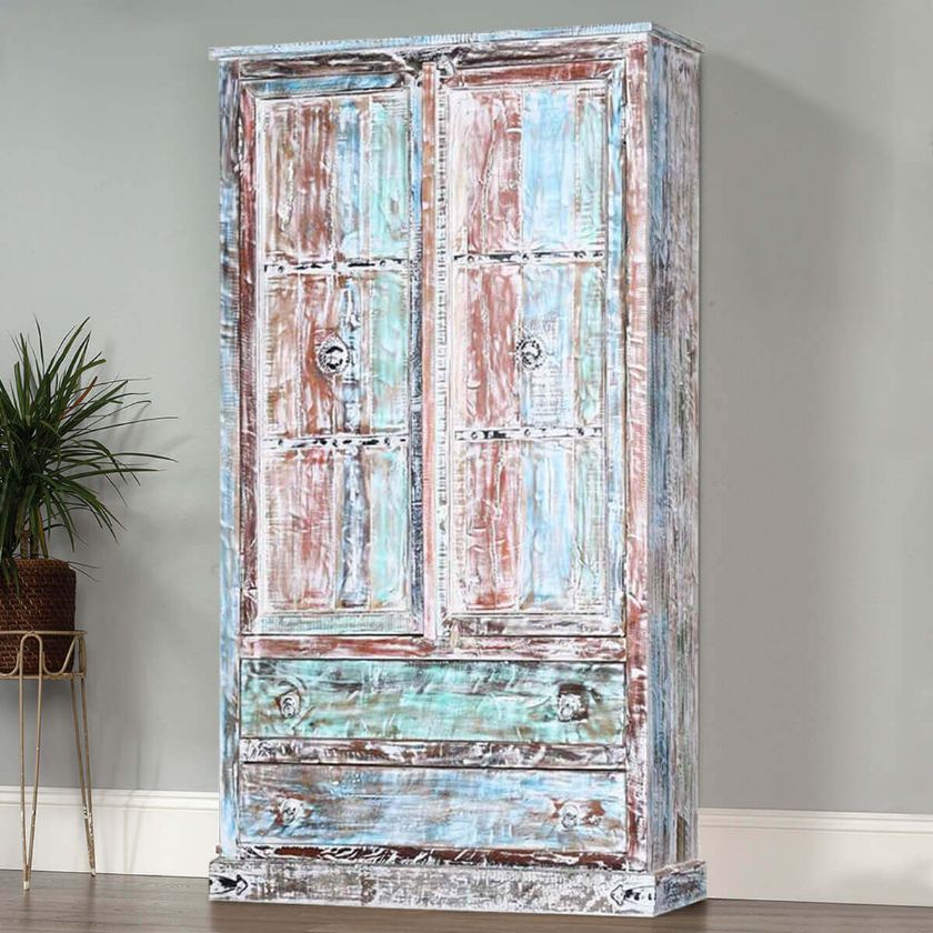 Picture of Summer Sky Gothic Solid Reclaimed Wood Freestanding Wardrobe Armoire