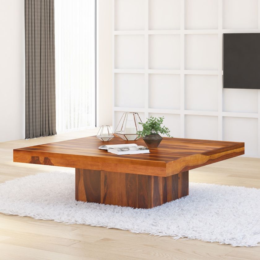 Picture of Brocton Rustic Solid Wood Large Square Pedestal Coffee Table
