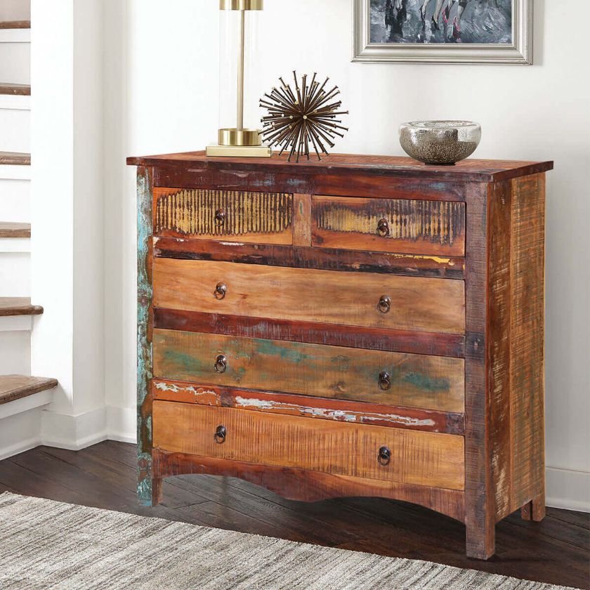 Picture of Jamestown Rustic Solid Reclaimed Wood 5 Drawer Bedroom Dresser