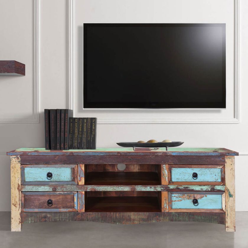 Picture of Appalachia Reclaimed Wood Open Shelf 4 Drawer TV Media Console