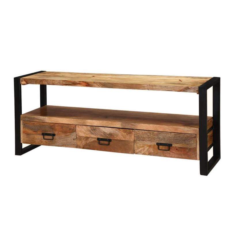 Picture of Roxborough Rustic Mango Wood 3 Drawer Industrial Tv Media Console