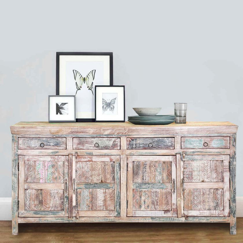Picture of Edon Handcrafted Rustic Solid Wood 4 Drawer Large  Sideboard