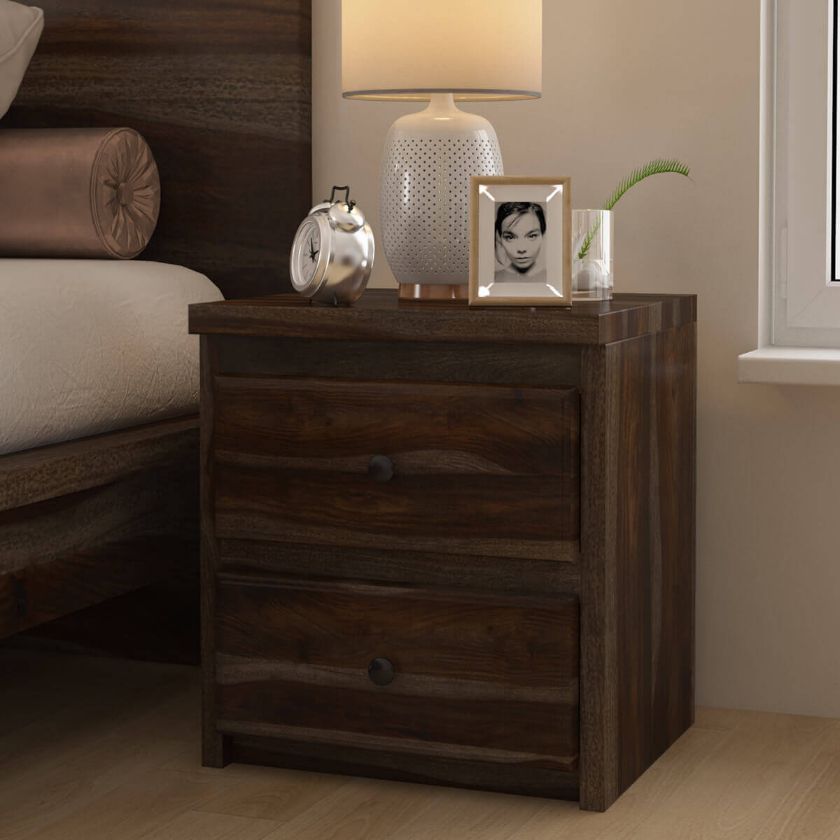 Picture of Paganus Modern Contemporary Rustic Solid Wood 2 Drawer Nightstand