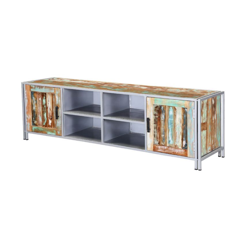 Picture of Bardolph Rainbow Handcrafted Reclaimed Wood Industrial Media Console