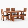 Picture of Galveston Rustic Solid Wood 6 Piece Dining Table Chair Set with Bench