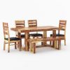 Picture of Galveston Rustic Solid Wood 6 Piece Dining Table Chair Set with Bench