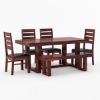 Picture of Galveston Rustic Solid Wood 6 Piece Dining Table Chair Set with Bench