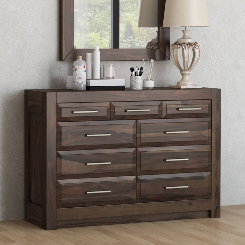 Picture of Sierra Nevada Rustic Solid Wood Bedroom 9 Drawers Dresser Chest
