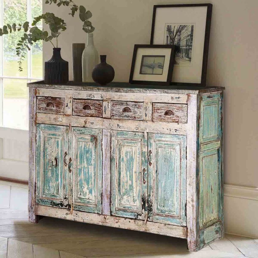 Picture of Winchester Distressed Rustic Solid Wood 4 Drawer Large Sideboard