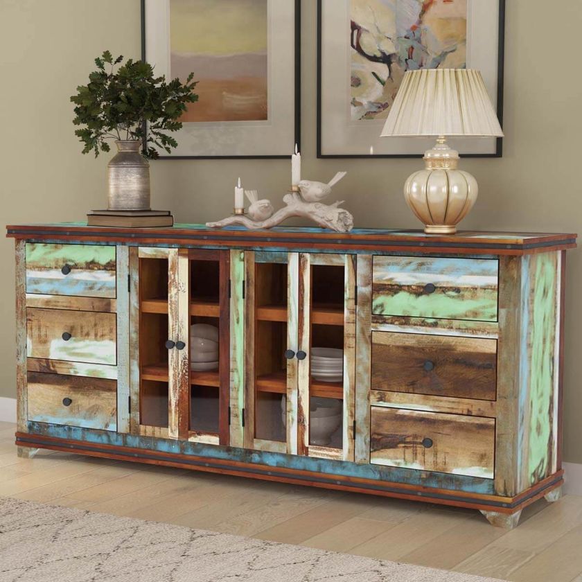 Picture of Tarlton Handmade Rustic Reclaimed Wood 6 Drawer Large Buffet Cabinet