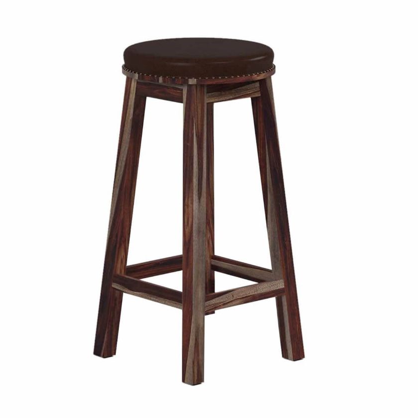 Picture of Badalona Rustic Solid Wood Leather Round Bar Stool