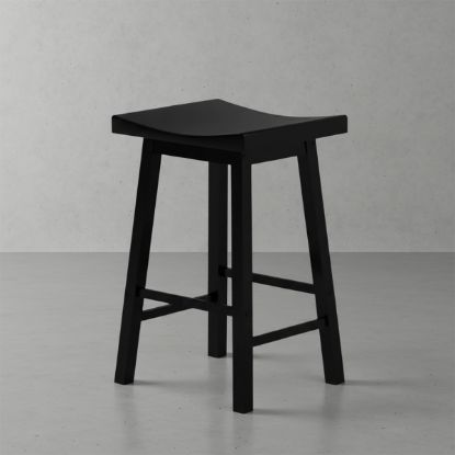 Picture of Wisconsin Black Solid Wood Saddle Seat Bar Stool