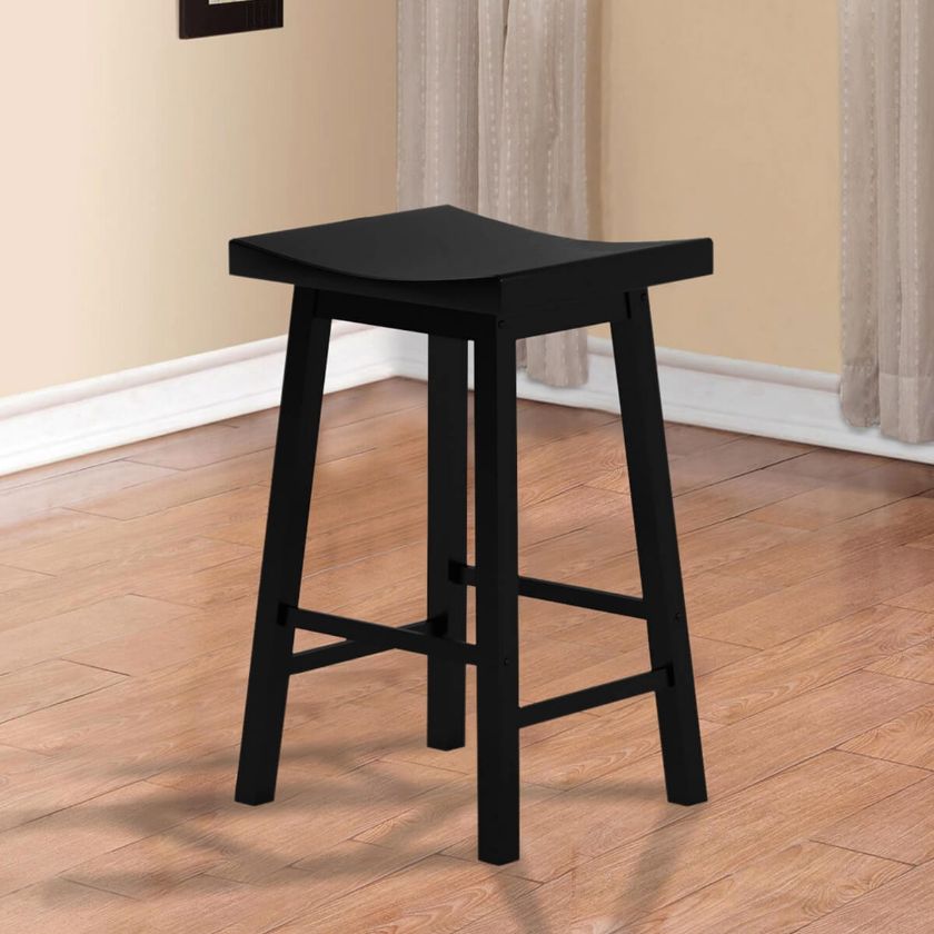 Picture of Wisconsin Black Solid Wood Saddle Seat Bar Stool