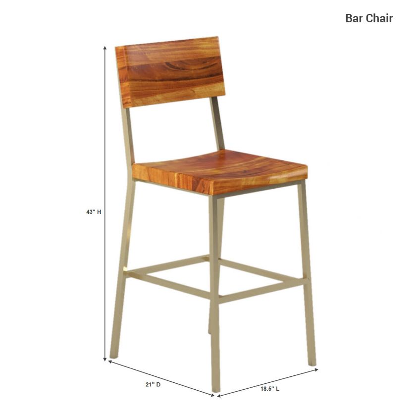 Alicante Industrial Solid Wood Tall Bar Chair (Set of 2) Size Image