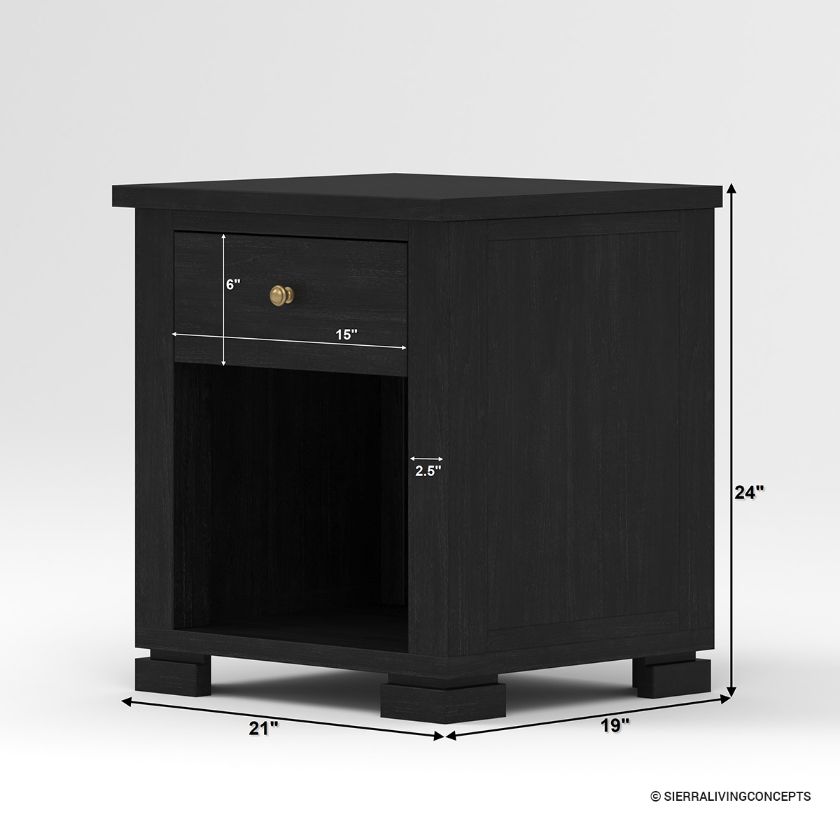 Athena Solid Wood 1 Drawer Nightstand Dimension Image