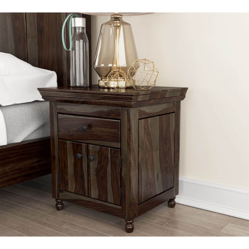 Picture of Jerold Modern Rustic Solid Wood Shutter Door 1 Drawer Nightstand