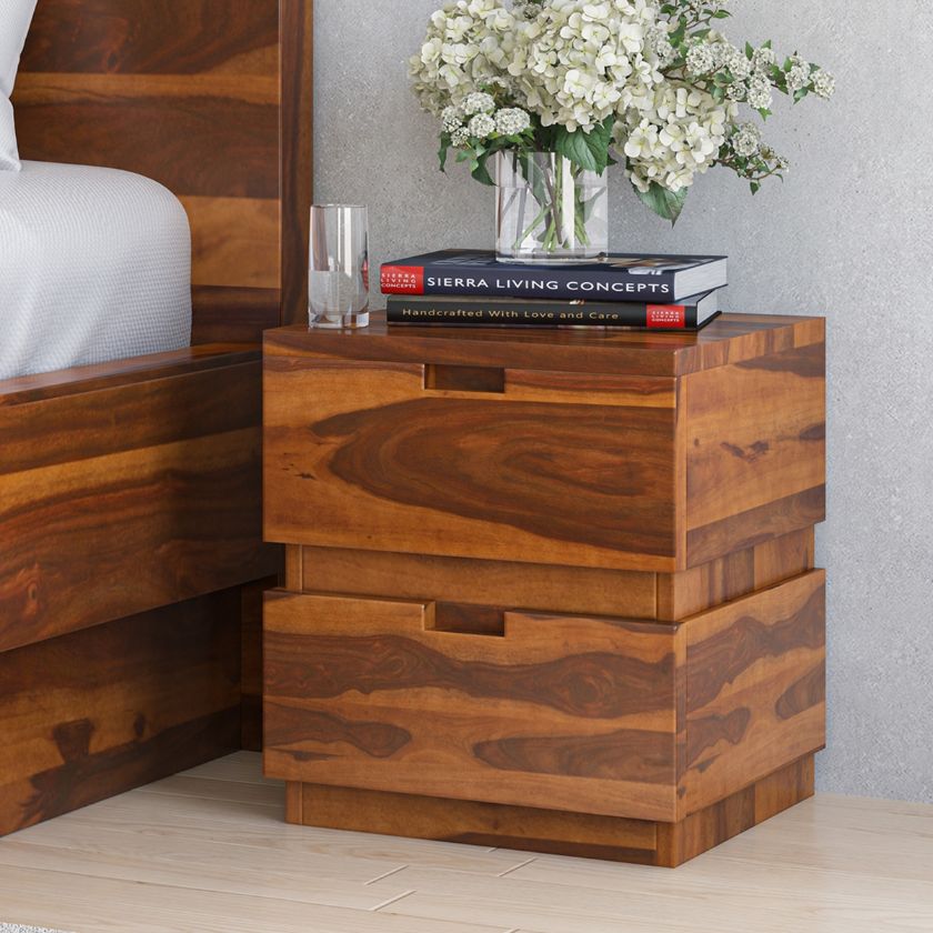 Picture of Modern Simplicity Box Style Solid Wood Nightstand with Drawers