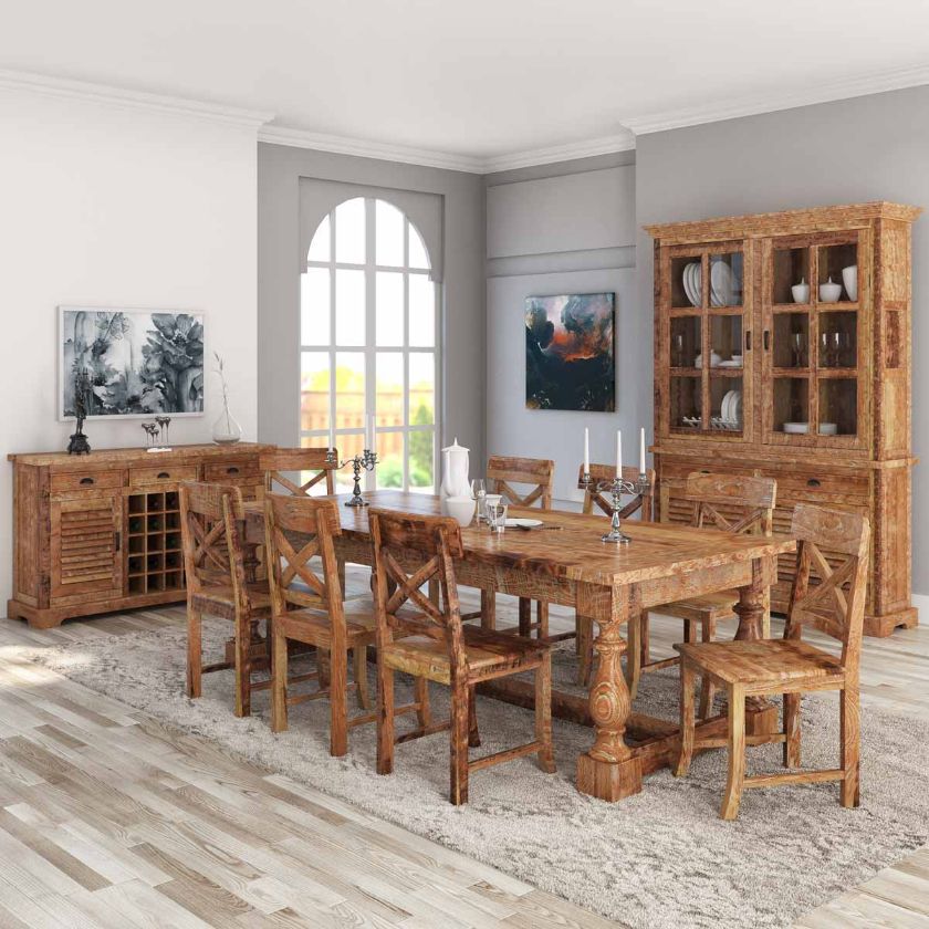 Picture of Britain Rustic Teak Wood 11 Piece Dining Room Set