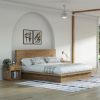 Picture of Britain Low Height Farmhouse Teak Wood Platform Bed Frame With Headboard