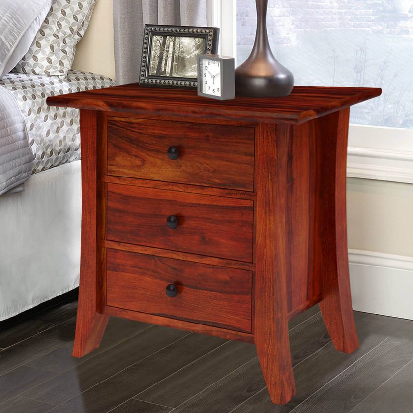 Picture of Georgia Modern Solid Wood 3 Drawer Bedside Nightstand