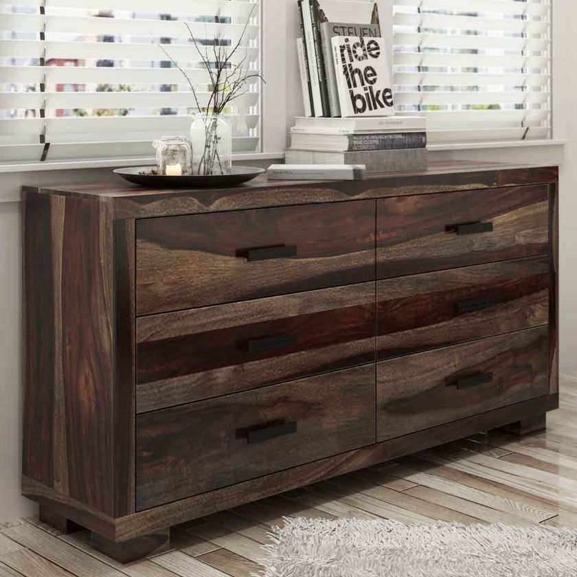 Picture of Virginia Rustic Solid Wood Modern Extra Long Dresser With Deep Drawers