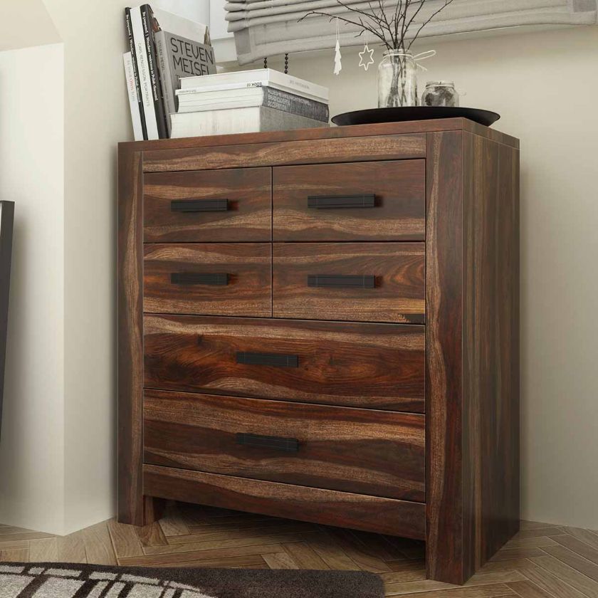 Picture of Roanoke Rustic Solid Rose Wood 6 Drawer Modern Bedroom Dresser