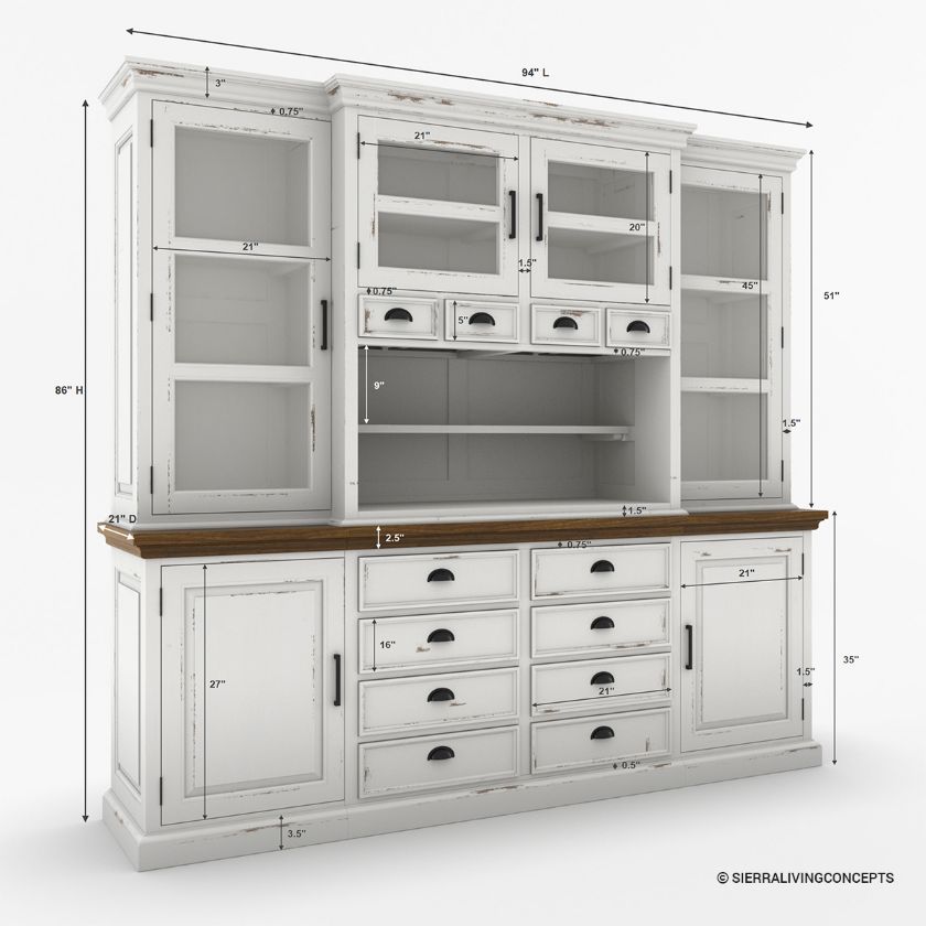 Pajaro Large White Farmhouse Kitchen Buffet Hutch Cabinet Dimension Image