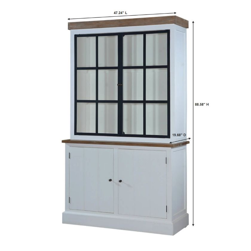 Palatka Farmhouse White Kitchen Pantry Cabinet with Glass Doors Dimension Image