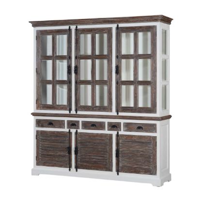 Picture of Danville Solid Teak Wood Farmhouse China Hutch Cabinet