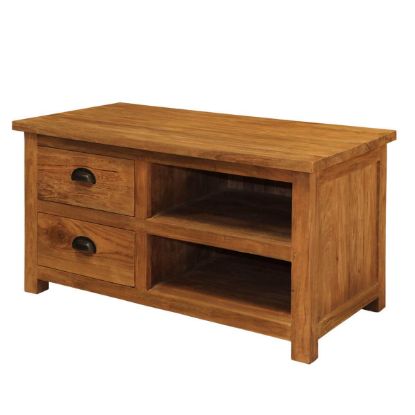Picture of Genoa Contemporary Teak Wood 2 Open Shelves 2 Drawer Small TV Stand